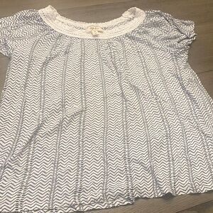 Style & Co. Navy and White Crochet Yoke Blouse